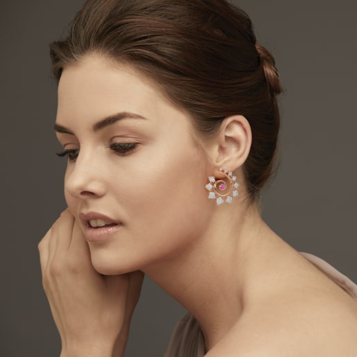 Diamond And Pink Tourmaline Earring In Rose Gold (13.17 Gram) With Diamonds (1.412 Ct)