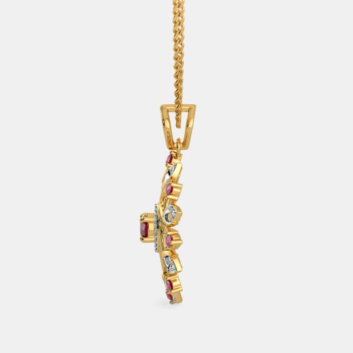 Diamond And Ruby Pendant In Yellow Gold (3.36 Gram) With Diamonds (0.103 Ct)