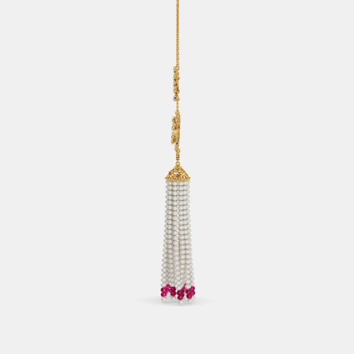 Diamond , Ruby And Tassel1 Necklace In Yellow Gold (9.9 Gram) With Diamonds (0.600 Ct)