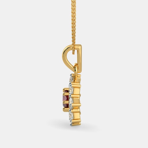 Diamond And Ruby Pendant In Yellow Gold (1.39 Gram) With Diamonds (0.576 Ct)