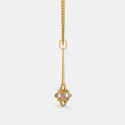 Diamond And Pink Tourmaline Pendant In Yellow Gold (4.24 Gram) With Diamonds (0.096 Ct)
